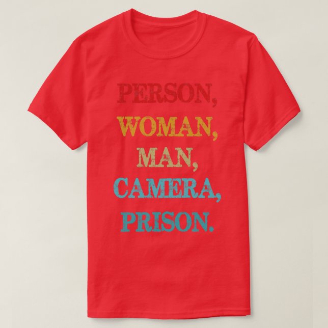 Person Woman Man Camera TV-fängelset Distress Retr T Shirt (Design framsida)