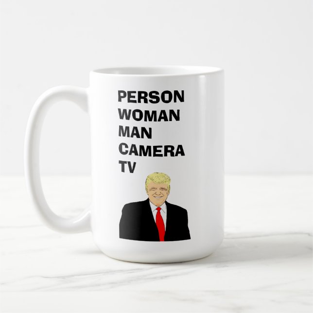 Person Woman Man Camera TV Funny Trump Kaffemugg (Vänster)