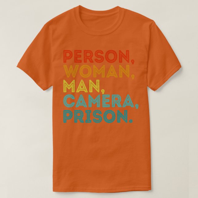 Person Woman Man Camera Tv Prison Retro T Shirt (Design framsida)
