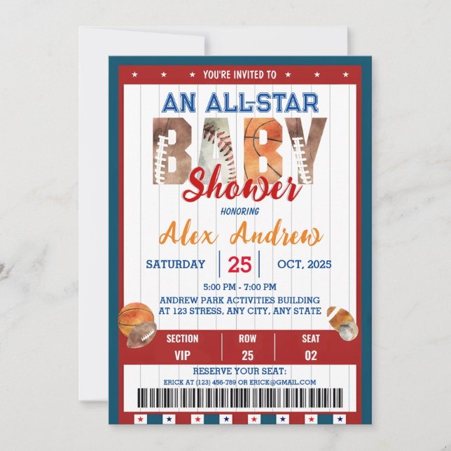 Personal All Star Baby Shower-inbjudan Inbjudningar (Framsida)