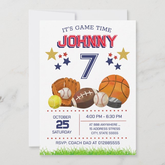 Personal All Star Sports Birthday Party Invitation Inbjudningar (Framsida)