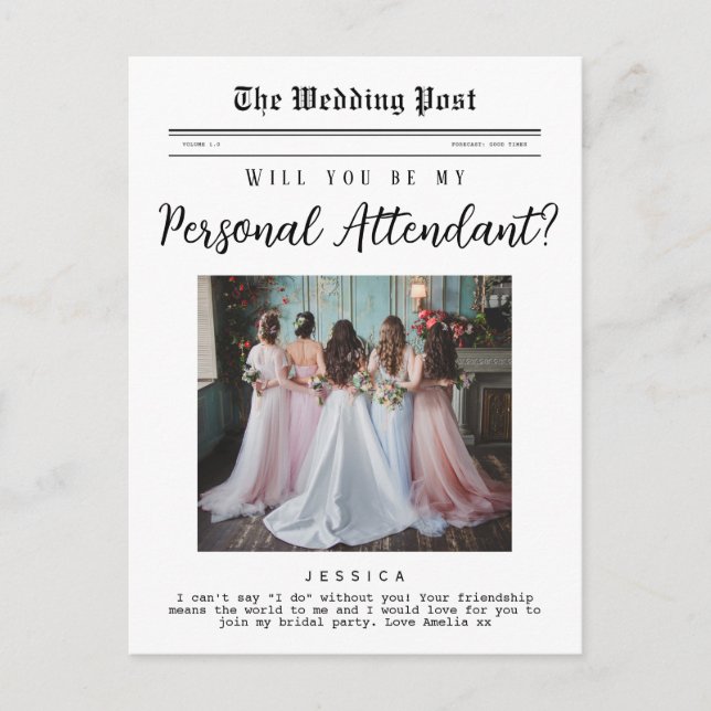 Personal Attendant frieri, Elegant Newspaper Vykort (Framsida)