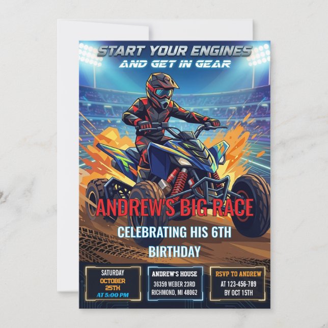 Personal ATV Birthday Party Invitation  Inbjudningar (Framsida)