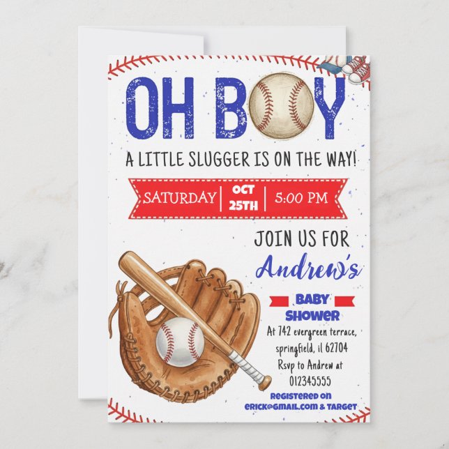 Personal Baseball Baby Shower Little Slugger Inbjudningar (Framsida)