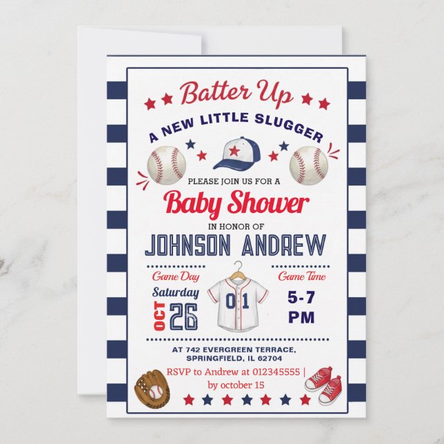 Personal Baseball Baby Shower Slugger All Star Inbjudningar (Framsida)