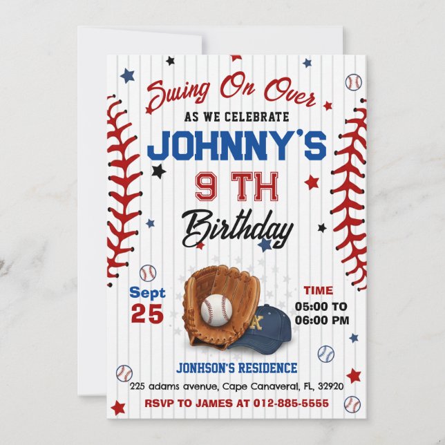 Personal Baseball Birthday Invitation Inbjudningar (Framsida)