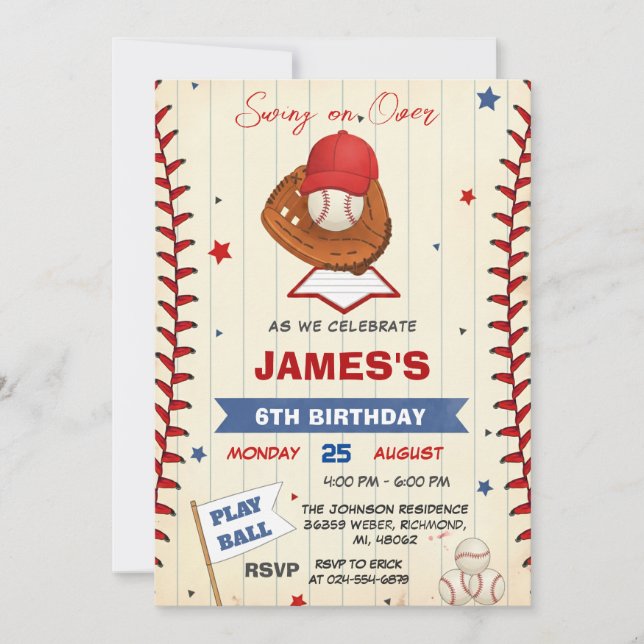 Personal Baseball Birthday Invitation with Photo Inbjudningar (Framsida)