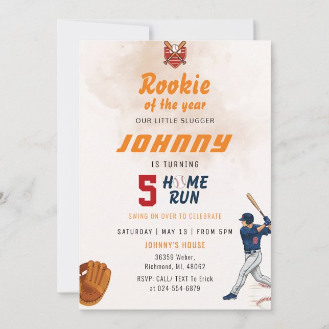 Personal Baseball Birthday Party Invitation Inbjudningar (Framsida)