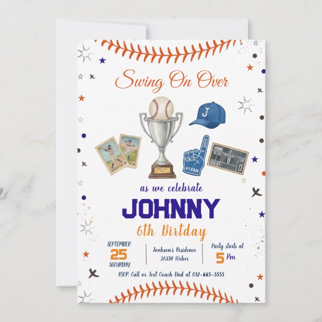 Personal Baseball Birthday Party Invitation Inbjudningar (Framsida)