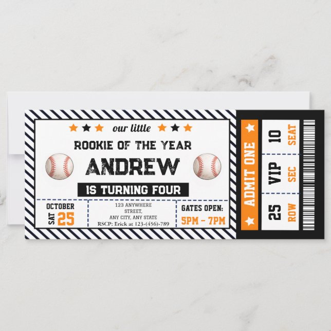 Personal Baseball ticket birthday invitation Inbjudningar (Framsida)