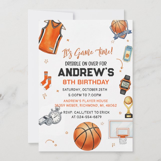 Personal Basketball Birthday card for boy Inbjudningar (Framsida)