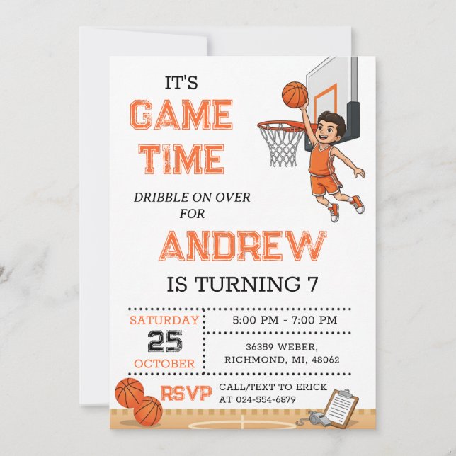 Personal Basketball Birthday Invitation Party Inbjudningar (Framsida)