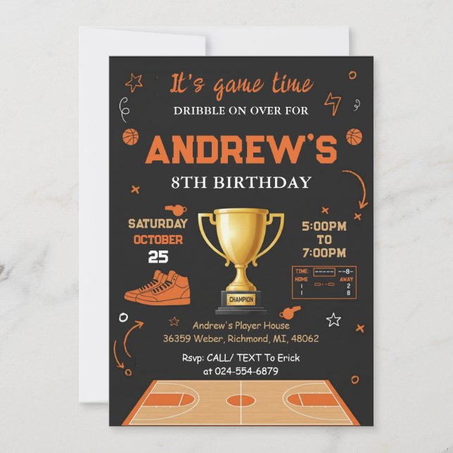 Personal Basketball Birthday Invitation Template Inbjudningar (Framsida)