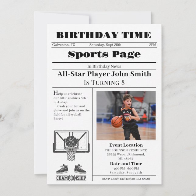 Personal Basketball Birthday with Photo Inbjudningar (Framsida)
