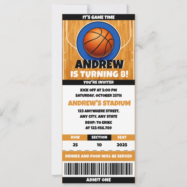 Personal Basketball Fan's Birthday Ticket Inbjudningar (Framsida)