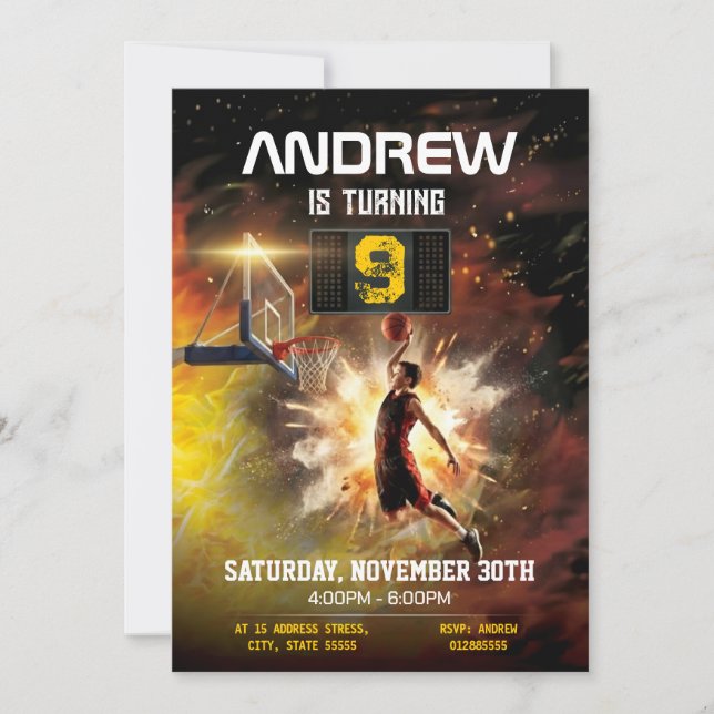 Personal Basketball Printable Birthday Inbjudningar (Framsida)