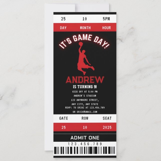 Personal Basketball Ring Dreams Birthday Biljett Inbjudningar (Framsida)