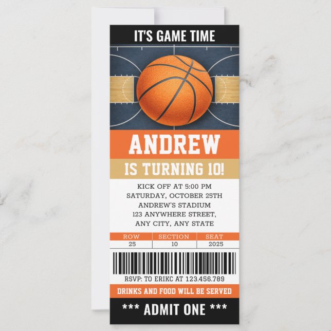 Personal Basketball Ticket Birthday Invitation Inbjudningar (Framsida)