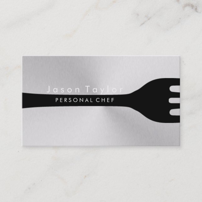 Personal Chef Catering Bakery Fork Steel Silver Visitkort (Framsida)