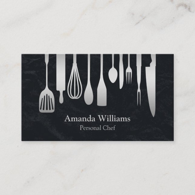 Personal Chef Catering Kitchen Silver Utensils Visitkort (Framsida)