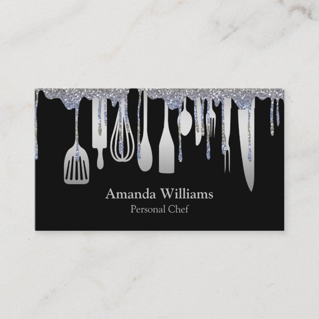 Personal Chef Catering Kitchen Silver Utensils Visitkort (Framsida)