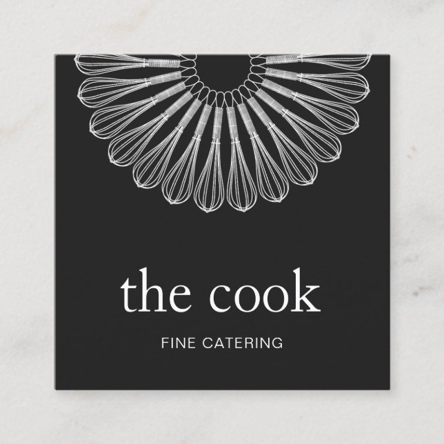 Personal Chef Catering White Whisk Black Fyrkantigt Visitkort (Framsida)
