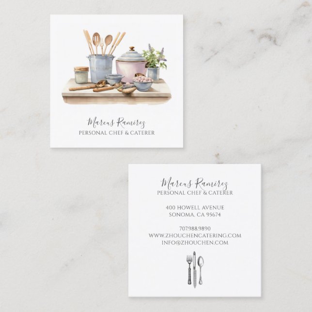 Personal Chef Kitchen Utensils  Fyrkantigt Visitkort (Fram/baksida)