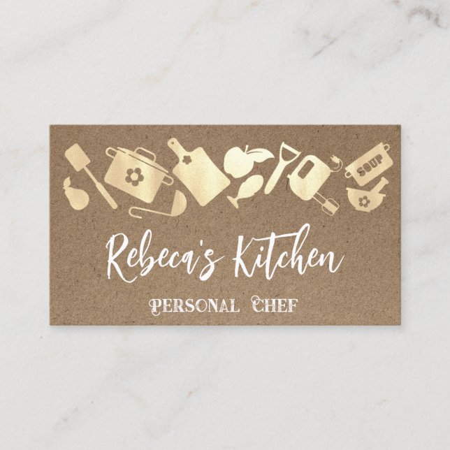 Personal Chef Restaurant Catering QR Logotyp Kraft Visitkort (Framsida)