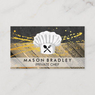 Personal Chef Wood Panel Slate Guld Spatter Visitkort