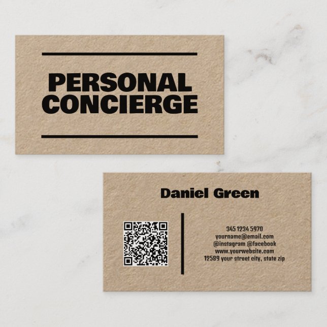 Personal Concierge QR Kraft Visitkort (Fram/baksida)