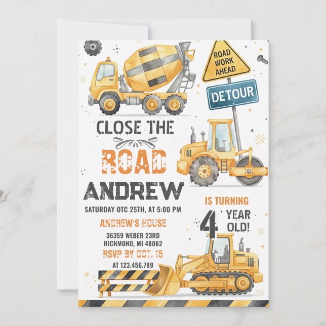 Personal Construction Dump Truck Birthday  Inbjudningar (Framsida)