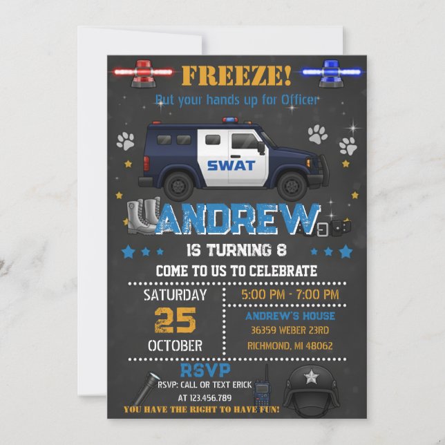 Personal Cop Policeman Birthday Party for Kid Inbjudningar (Framsida)