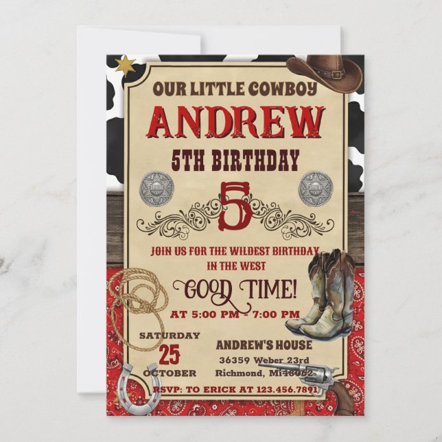 Personal Cowboy Wild West Rustic Wood Birthday Inbjudningar (Framsida)