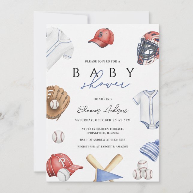 Personal Digital boy Baseball Rookie Baby Shower  Inbjudningar (Framsida)