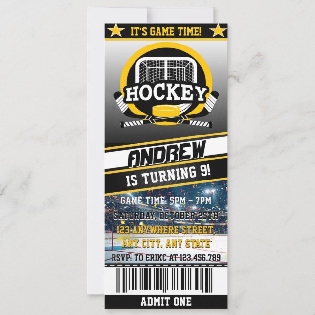 Personal Digital Hockey Biljett Birthday Sports Inbjudningar (Framsida)