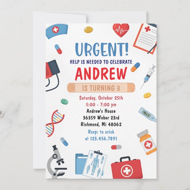 Personal Digital Kids Doctor Birthday Invitation Inbjudningar (Framsida)