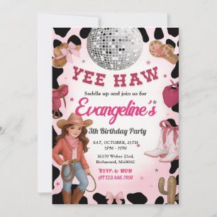 Personal Disco Rodeo Rosa Cowgirl Birthday Dance Inbjudningar