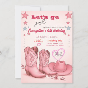 Personal Disco Rodeo Rosa Cowgirl Födelsedagsfest Inbjudningar