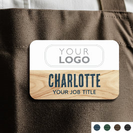 Personal Employee Woodgrain Rustic Company Logotyp Namnbricka