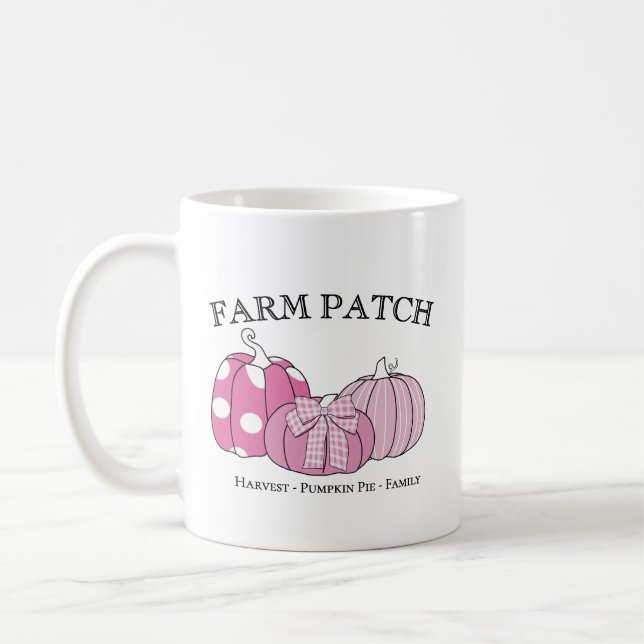 Personal Farm Patch Pink White Black Text Kaffemugg (Vänster)