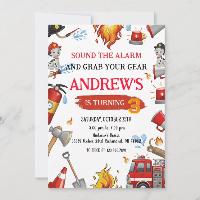 Personal Firefighter Birthday party Inbjudningar (Framsida)