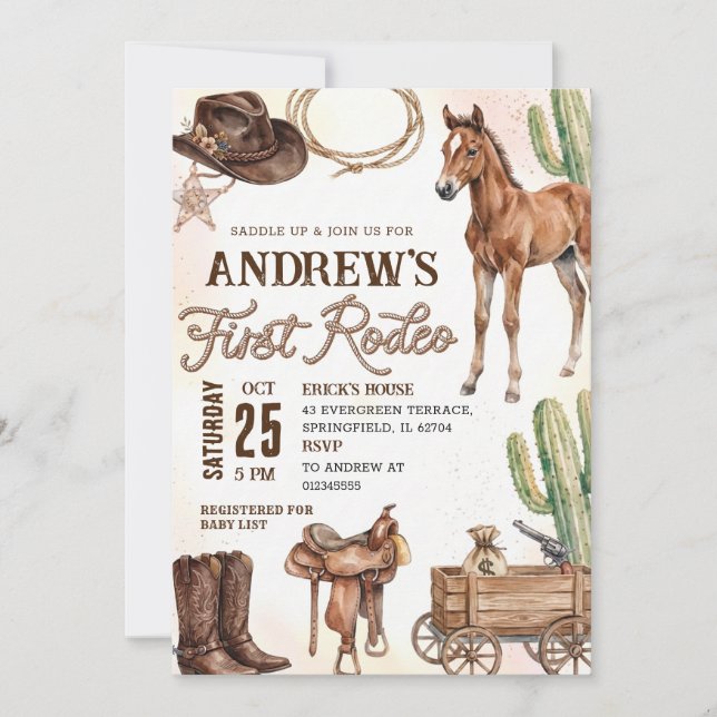 Personal First Rodeo Baby Shower Inbjudningar (Framsida)