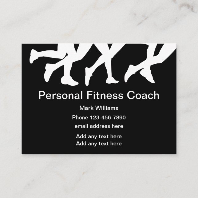 Personal Fitness Coach Black and White Visitkort (Framsida)