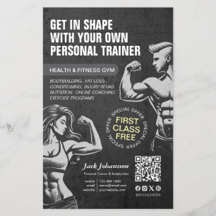 Personal Fitness Trainer Bodybuilding Gym Coach BW Flygblad