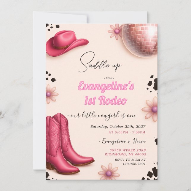 Personal Girl 1st Rodeo Birthday-inbjudan Inbjudningar (Framsida)