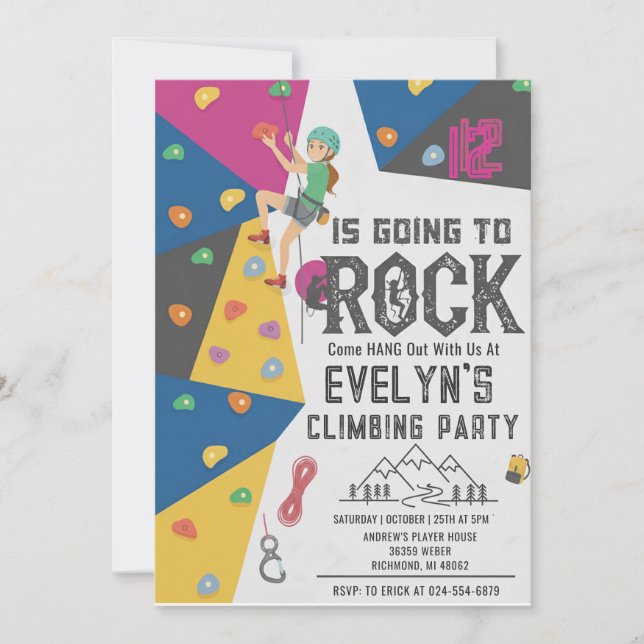 Personal Girl Rock Climbing Birthday Invitation Inbjudningar (Framsida)