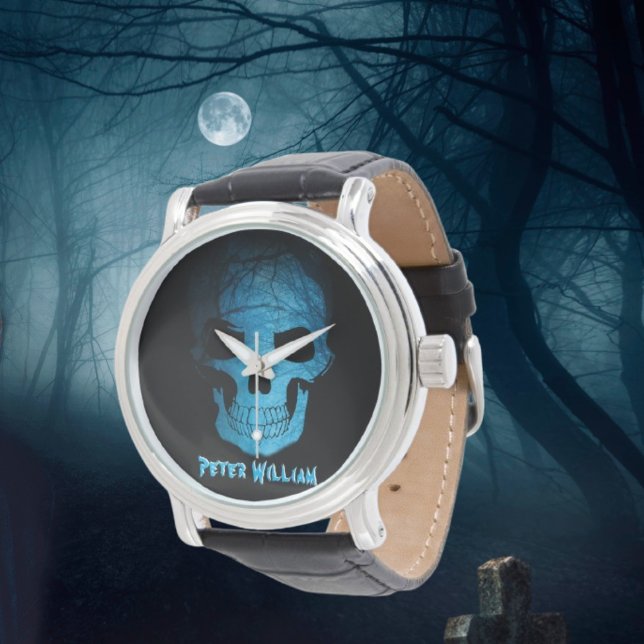 Personal Halloween Scary Blue Night Skull Armbandsur (Skapare uppladdad)