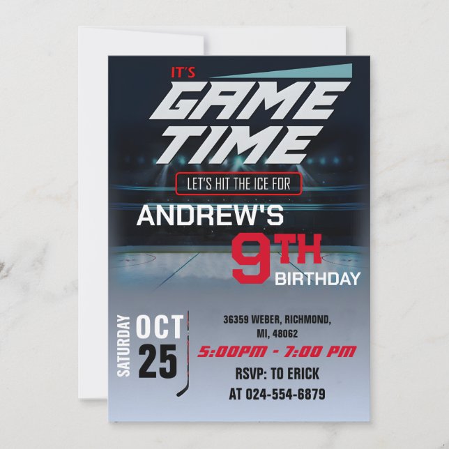 Personal Hockey Birthday med fotoinbjudan Inbjudningar (Framsida)