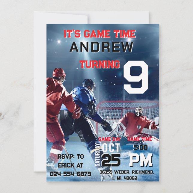 Personal Hockey Birthday with photo Invitation Inbjudningar (Framsida)