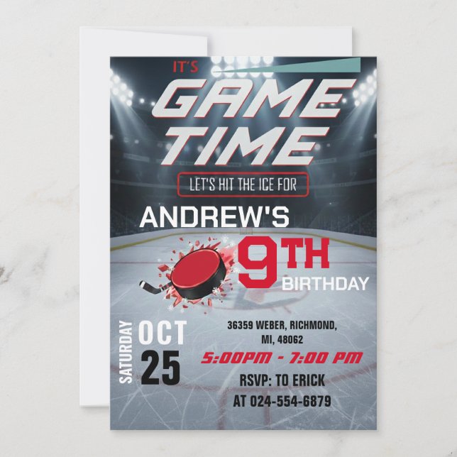 Personal Hockey Birthday with photo Invitation Inbjudningar (Framsida)